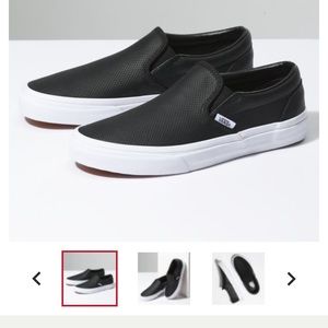 Perforated black leather slip on vans